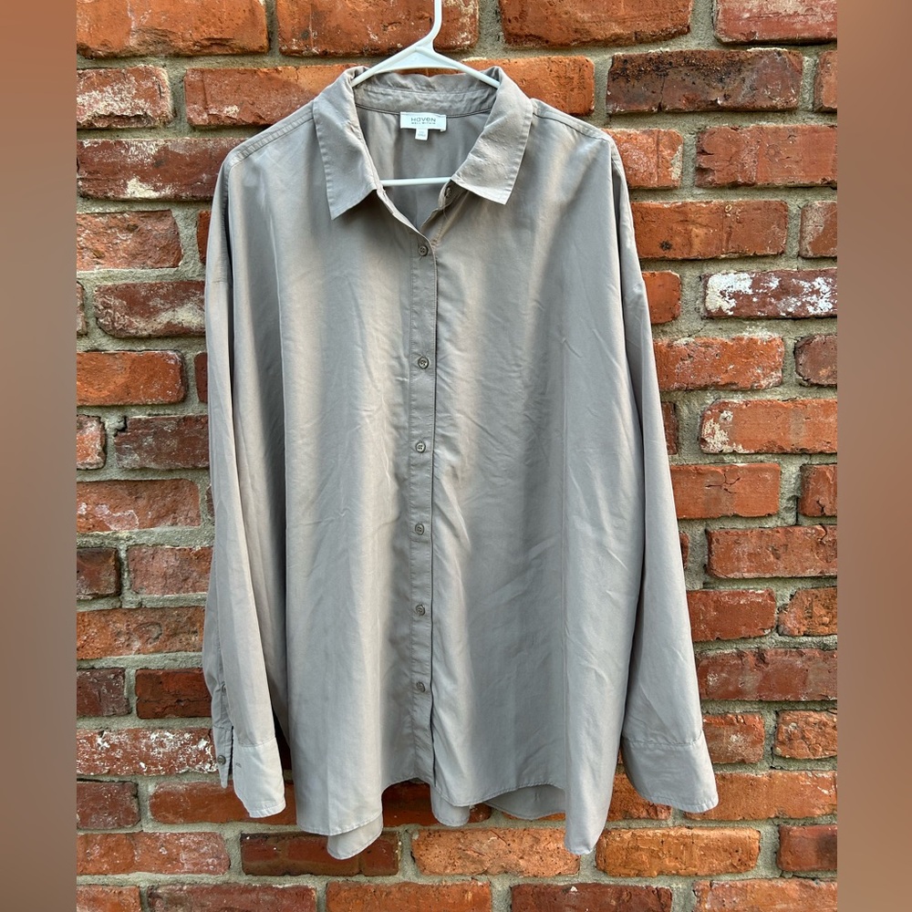 Haven Well Within Tan/Gray Button-Up Shirt Long Sleeve Soft Modal XXL